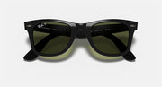 Ray-Ban Wayfarer sunglasses, black frame with dark green lenses, front view