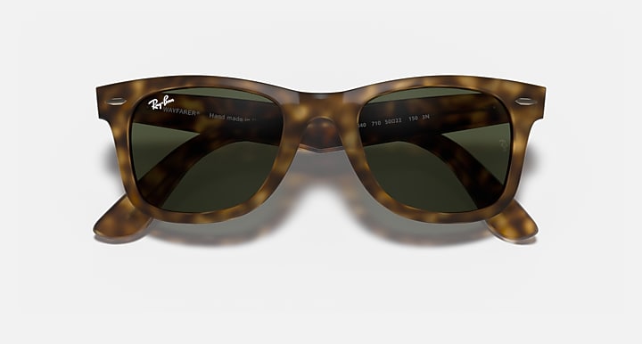 Ray-Ban Wayfarer sunglasses with dark gradient lenses and light Havana frames