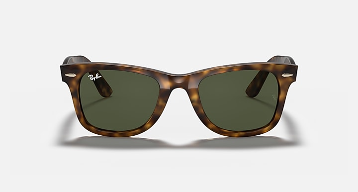 Ray-Ban Wayfarer sunglasses with dark green lenses and light Havana frame front