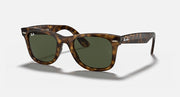 Ray-Ban Wayfarer sunglasses with dark green lenses and light Havana frames