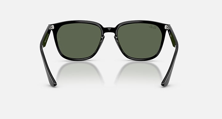 Ray-Ban RB4362 sunglasses front view, green lenses with black angular frames
