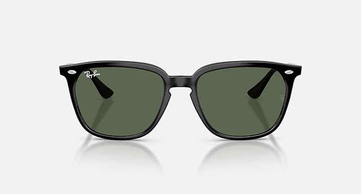 Ray-Ban RB4362 sunglasses front view, black frames with green tinted lenses