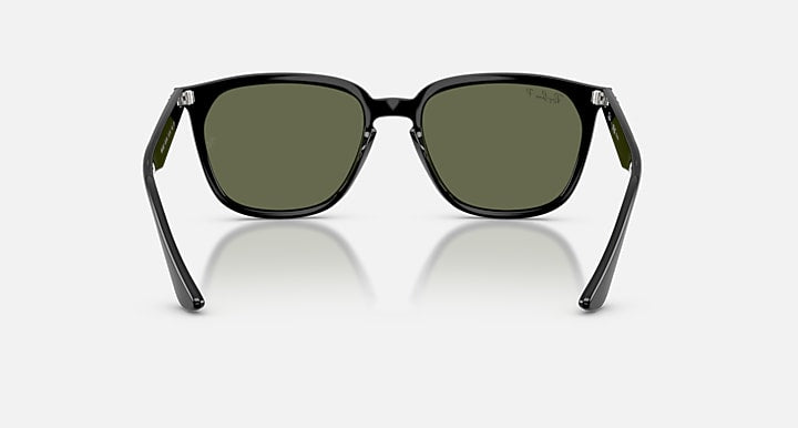 Ray-Ban RB4362 sunglasses front view, green lenses, black angular frame tips