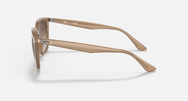 Ray-Ban sunglasses with light brown acetate frames, side profile