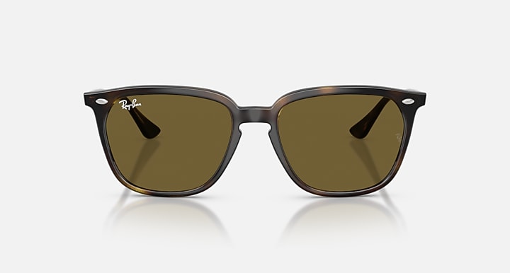 Ray-Ban sunglasses with dark frames and olive lenses, front view