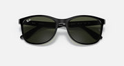 Ray-Ban RB4374 sunglasses with dark frame and dark green lenses, angled view