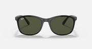 Ray-Ban RB4374 sunglasses, dark frame with green lenses, straight-on view