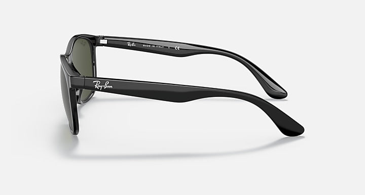 Ray-Ban RB4374 sunglasses side view, dark frame with green lenses