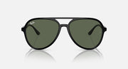 Sunglasses with dark frame and dark green lenses, front view aviator
