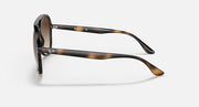 Sunglasses side view with havana arms and dark lens rim, aviator style