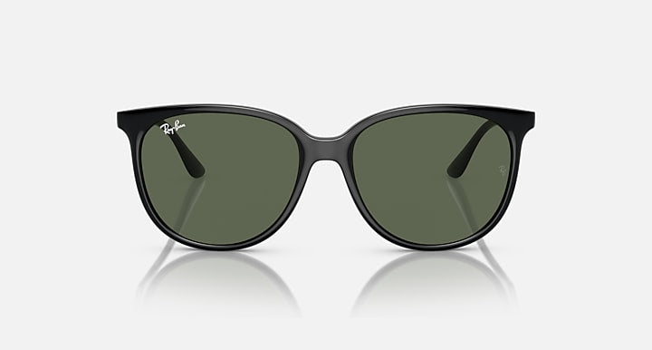 Black frame sunglasses with olive-green lenses, top view