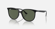 Black frame sunglasses with olive-green lenses and rounded silhouette