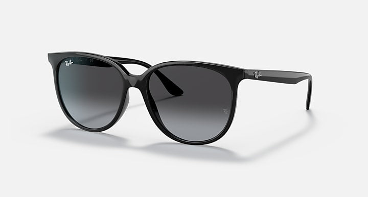 Black frame sunglasses with dark gray gradient lenses, classic rounded shape