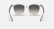 Ray-Ban RB4379D sunglasses with silver frame and dark round lenses, front view
