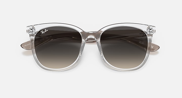 Ray-Ban RB4379D sunglasses with silver frame, dark lenses, and logo temples
