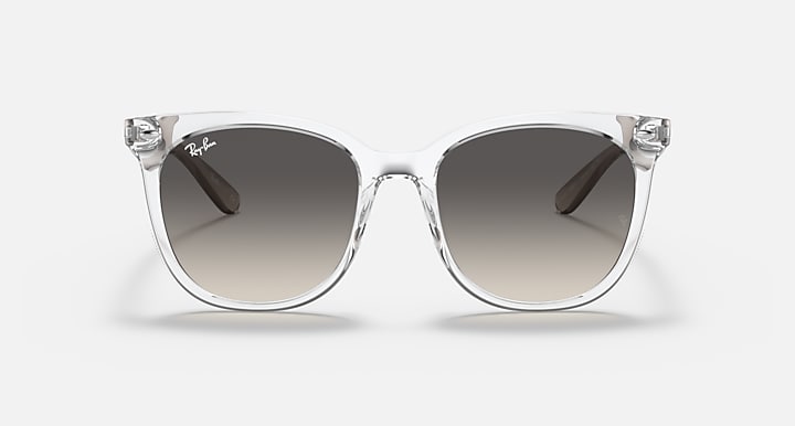 Ray-Ban RB4379D cat-eye sunglasses with silver frame and dark tinted lenses