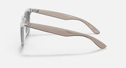 Ray-Ban RB4379D side profile sunglasses, silver frame with brown temple tips