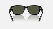 Black full-rim sunglasses with dark green lenses, straight-on front view