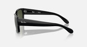Black sunglasses side profile with dark green lens and sculpted temple arms