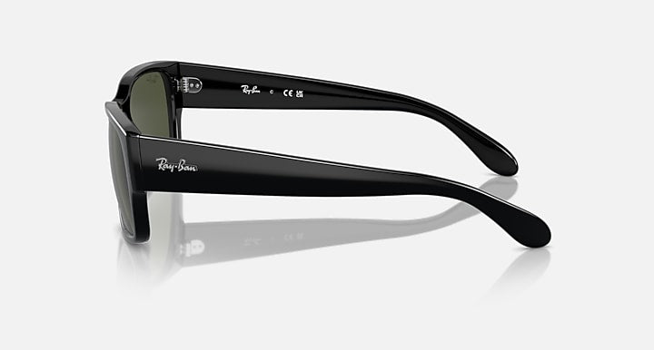 Black sunglasses side profile with dark green lens and sculpted temple arms