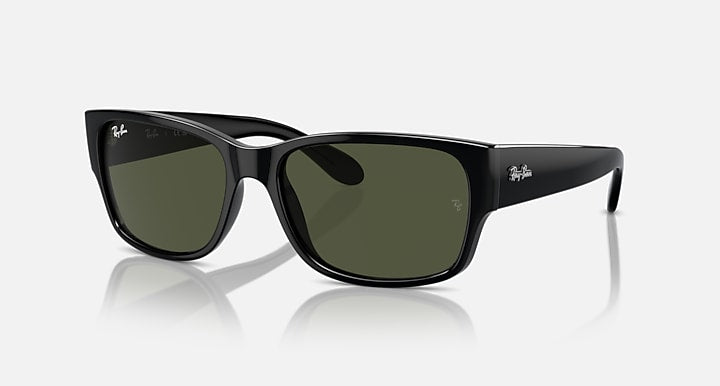 Ray-Ban RB4388 sunglasses, black frame with dark green polarized lenses