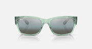 Ray-Ban RB4388 square sunglasses with transparent green frame and dark tinted lenses