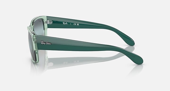 Ray-Ban RB4388 sunglasses shown from side with transparent green temple arms