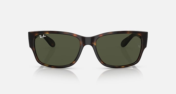 Ray-Ban RB4388 square sunglasses with tortoiseshell frame and dark green lenses