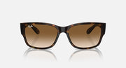 Tortoiseshell square sunglasses with brown lenses and Ray-Ban logo on temples