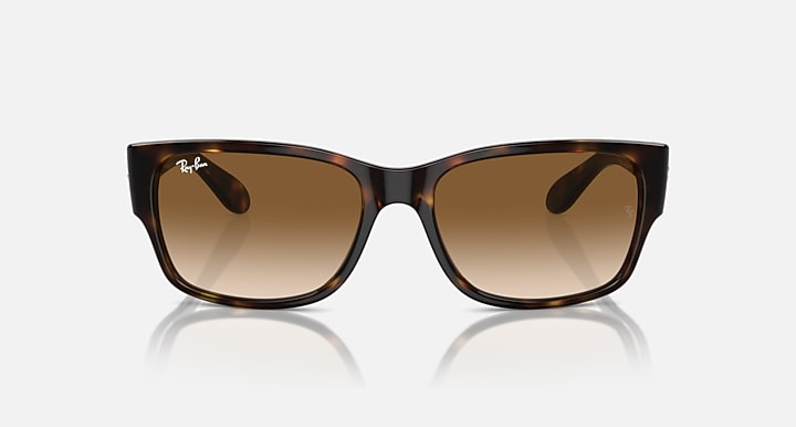 Tortoiseshell square sunglasses with brown lenses and Ray-Ban logo on temples