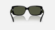 Ray-Ban sunglasses front view with black frames and dark green lenses.