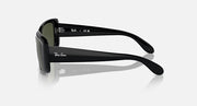 Ray-Ban sunglasses side view with black frames and dark lenses.