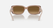 Ray-Ban sunglasses front view with translucent brown frames and brown lenses.