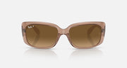 Ray-Ban sunglasses with translucent brown frames and brown tint lenses.