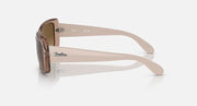 Ray-Ban sunglasses side view with translucent brown frames and brown lenses.