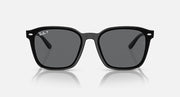 Ray-Ban black square sunglasses with gray lenses, centered front view and curved frame
