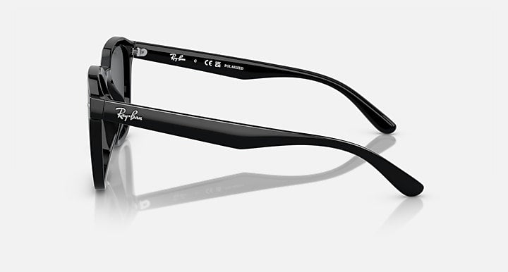 Ray-Ban black sunglasses side profile, gray lenses with sculpted temple arms