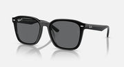Ray-Ban RB4392D black square sunglasses with gray lenses, glossy frame and logo hinges