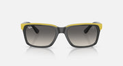 Ray-Ban RB4393M sunglasses, black frame with bright yellow top bar and grey gradient lenses