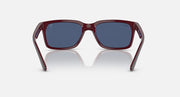 Ray-Ban RB4393M sunglasses, dark red frame with deep blue lenses and angled tips