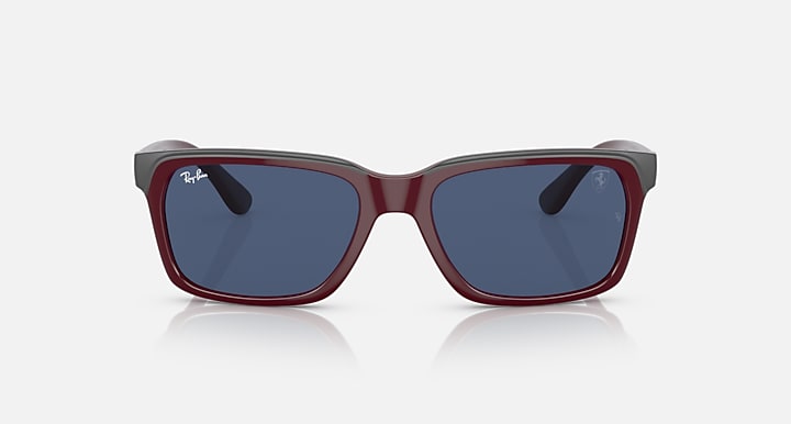 Ray-Ban RB4393M sunglasses, dark red frame with deep blue lenses and navy tint