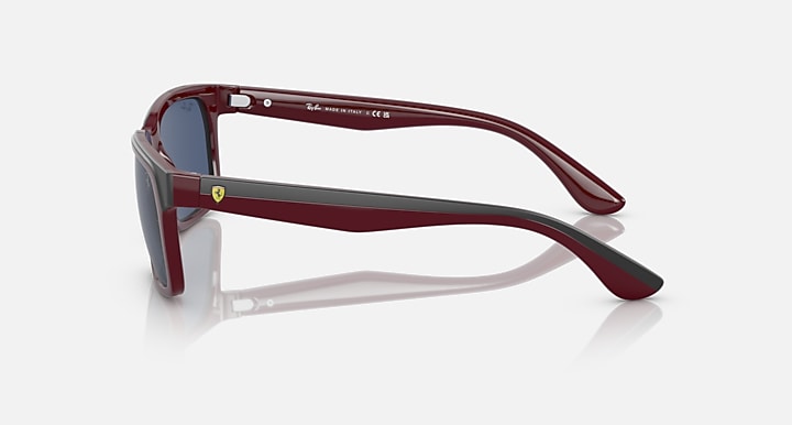 Ray-Ban RB4393M sunglasses side view, dark red frame with maroon rubber arms