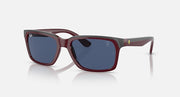 Ray-Ban RB4393M sunglasses, dark red frame with navy lenses and maroon rubber arms
