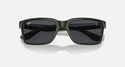 Ray-Ban RB4393M green sunglasses with black lenses, straight-on front view