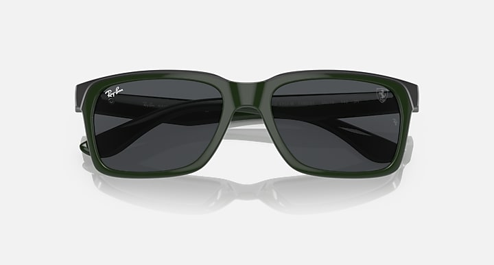 Ray-Ban RB4393M green sunglasses with black lenses, straight-on front view