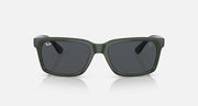 Ray-Ban RB4393M dark grey lenses green rectangular sunglasses, front view