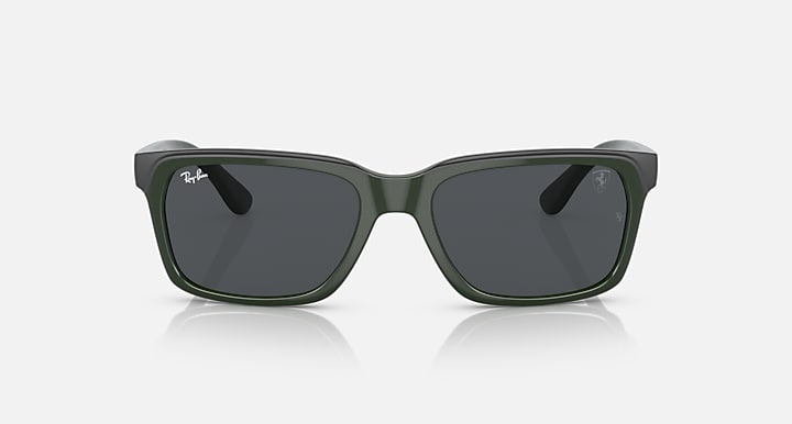 Ray-Ban RB4393M dark grey lenses green rectangular sunglasses, front view