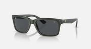 Ray-Ban RB4393M dark grey lenses green square sunglasses with full-rim frame