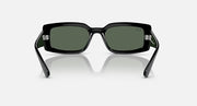 Black rectangular sunglasses with dark green lenses and sculpted bridge