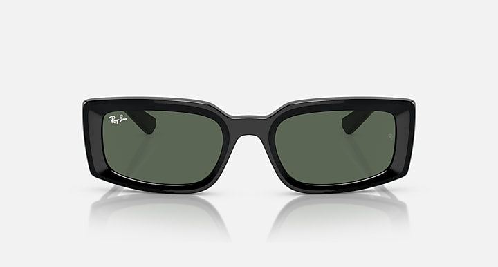 Black sunglasses with dark green lenses, rectangular squared shape
